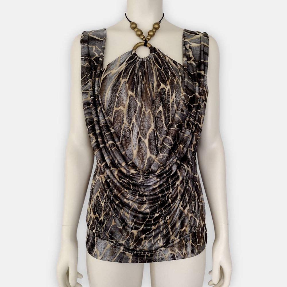 Dressbarn Sleeveless Animal Print Halter Neck Glittering Blouse